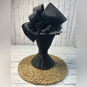 Vintage Ms. Hi’s Classic Black and Light Gray Burnout Pattern & Large Silk Bow.